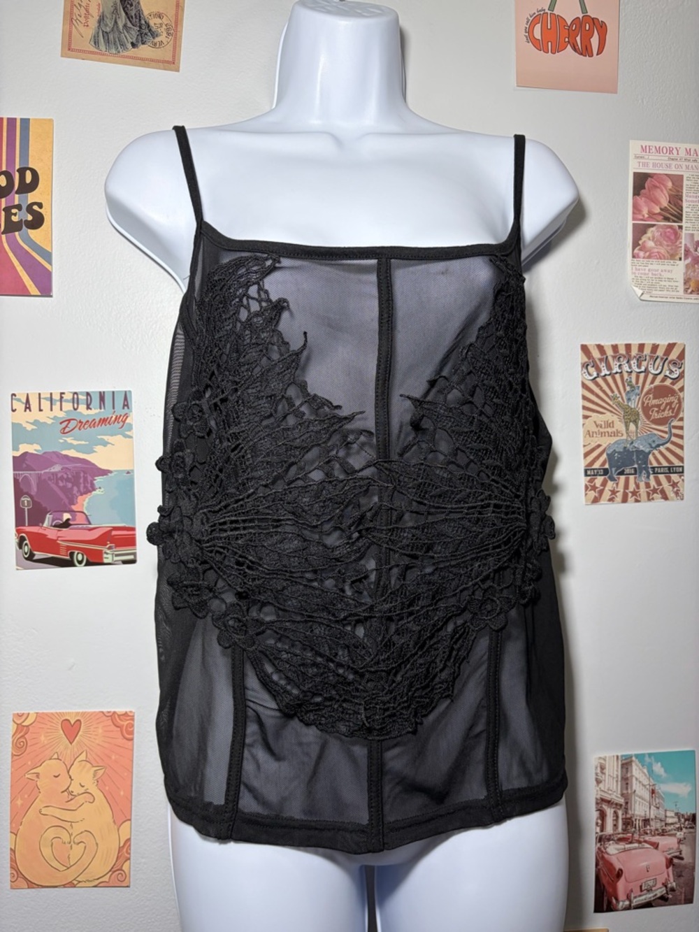 Rosegal Black Sheer Lace Appliqué Cami Top